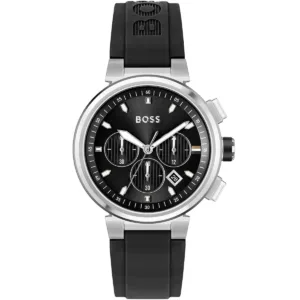 Original Hugo Boss Watch HB.467.1.14.3784 For Men One 1513997 Chronograph With Black dial Rubber belt with Black color